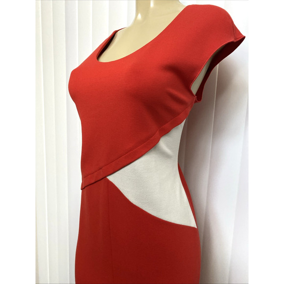 Armani Collezioni Milano Color Block Sheath Dress Panel Cap Sleeve Red Knee 10 M - Picture 6 of 7